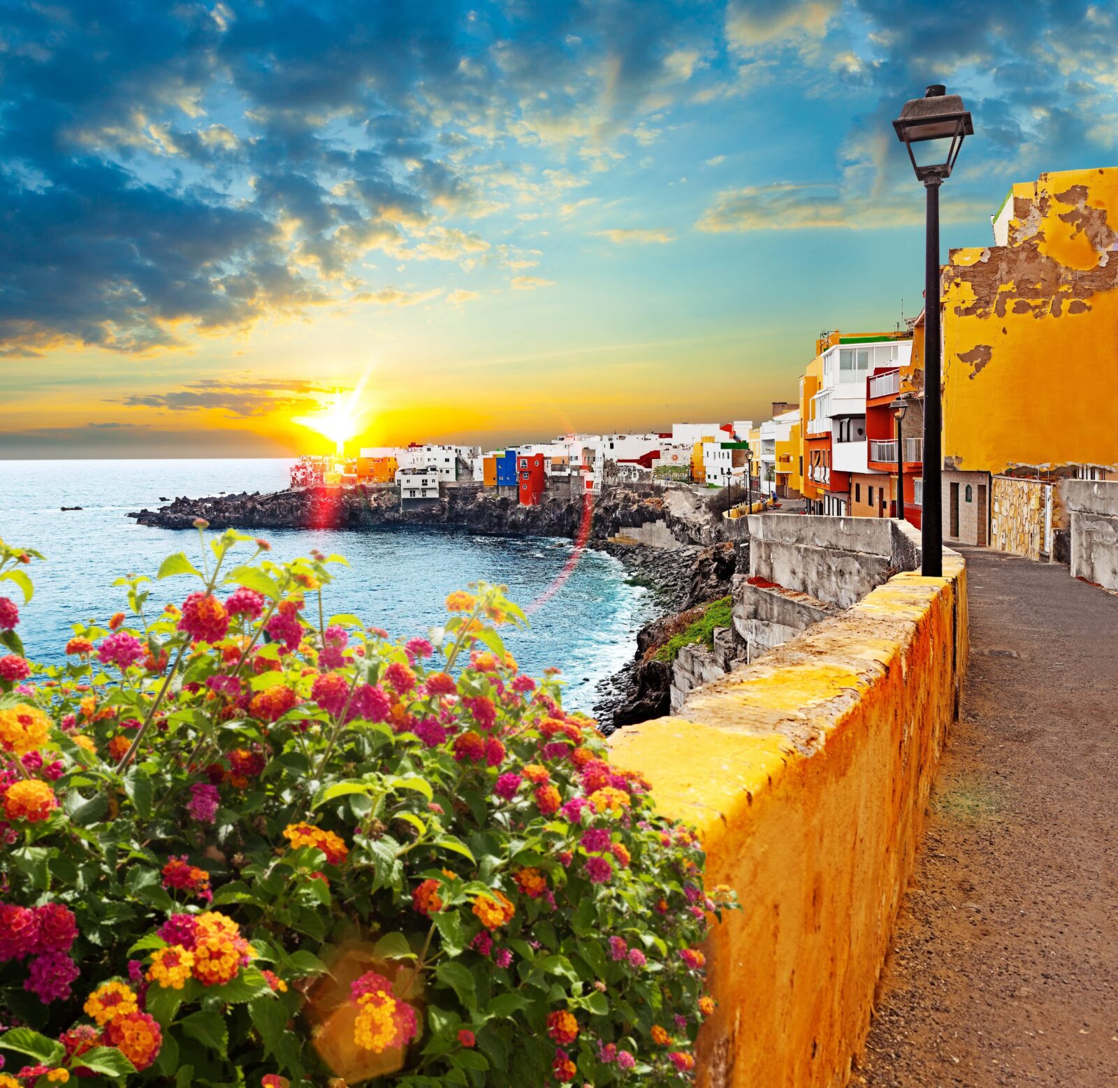 Beautiful costal city in Spain at sunset